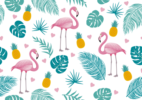 Pink Flamingo and leafs 8x13