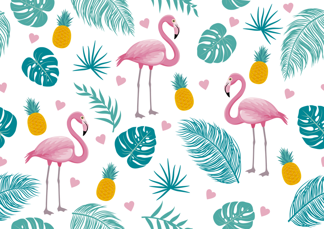 Pink Flamingo and leafs 8x13