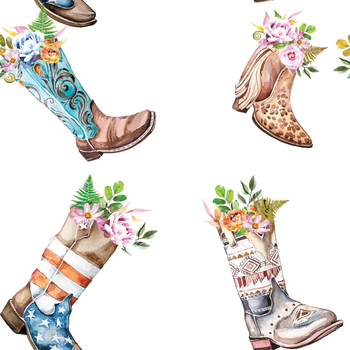 Cowgirl Boots Watercolor (Faux Leather - 8" x 13" Printed Sheet)