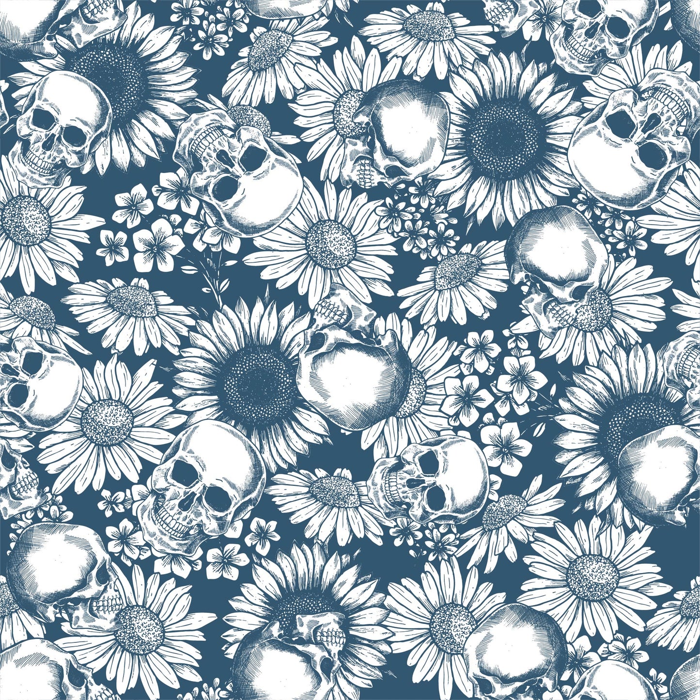 Blue Skulls & Flowers (Faux Leather - 8" x 13" Printed Sheet)