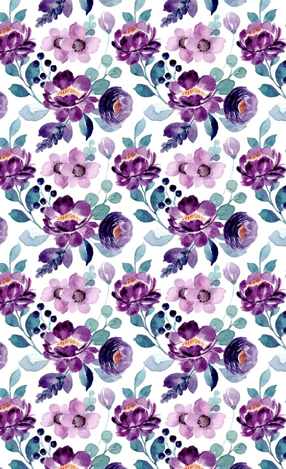 Purple Watercolor Floral (Faux Leather - 8" x 13" Printed Sheet)