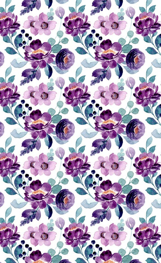 Purple Watercolor Floral (Faux Leather - 8" x 13" Printed Sheet)