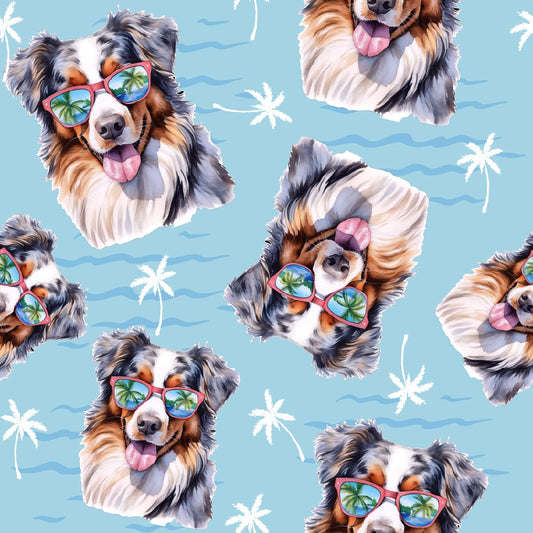 Australian Shepard Dog (Aussie) with Shades (Faux Leather - 8" x 13" Printed Sheet)