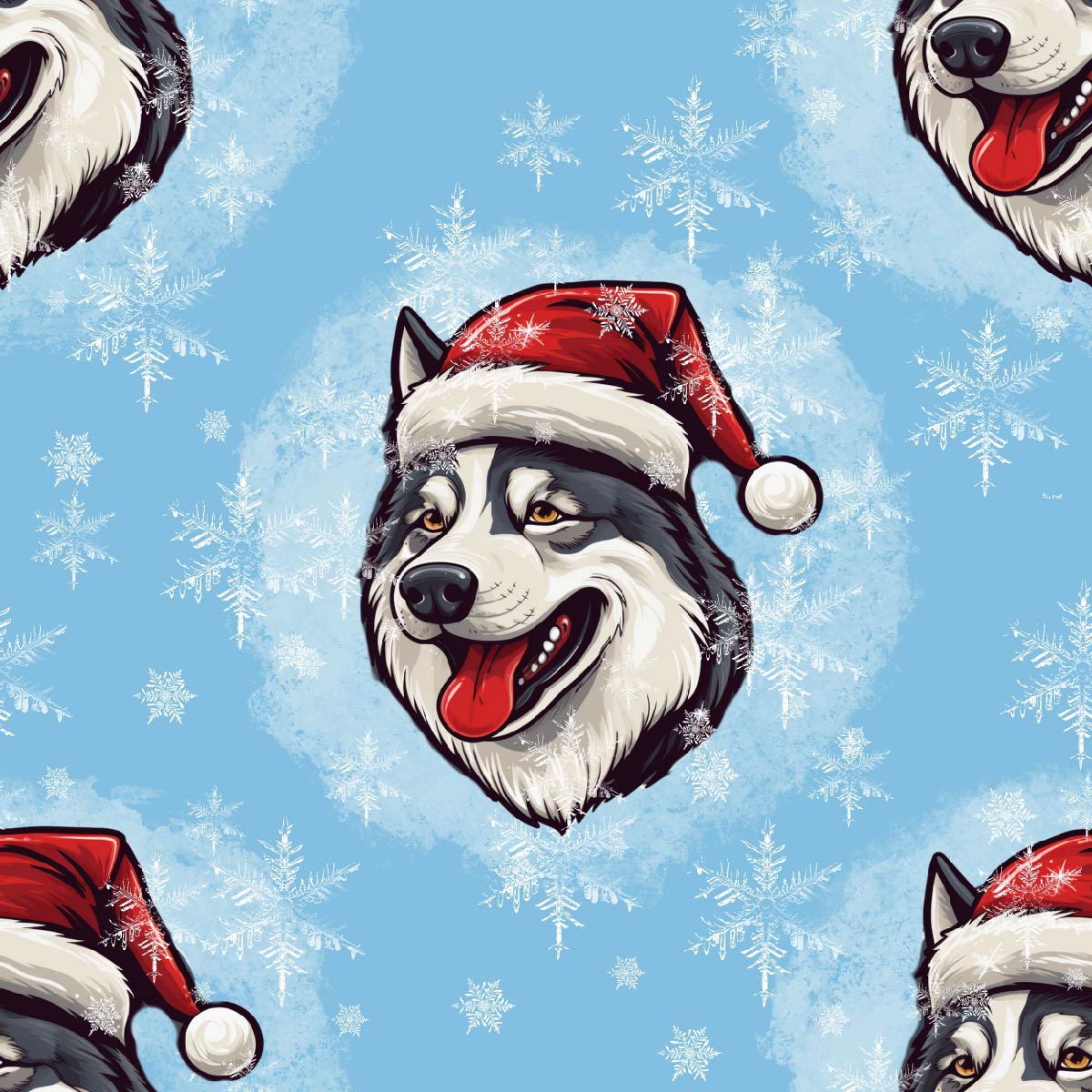 Siberian Husky Dog with Santa Hat (Faux Leather - 8" x 13" Printed Sheet)