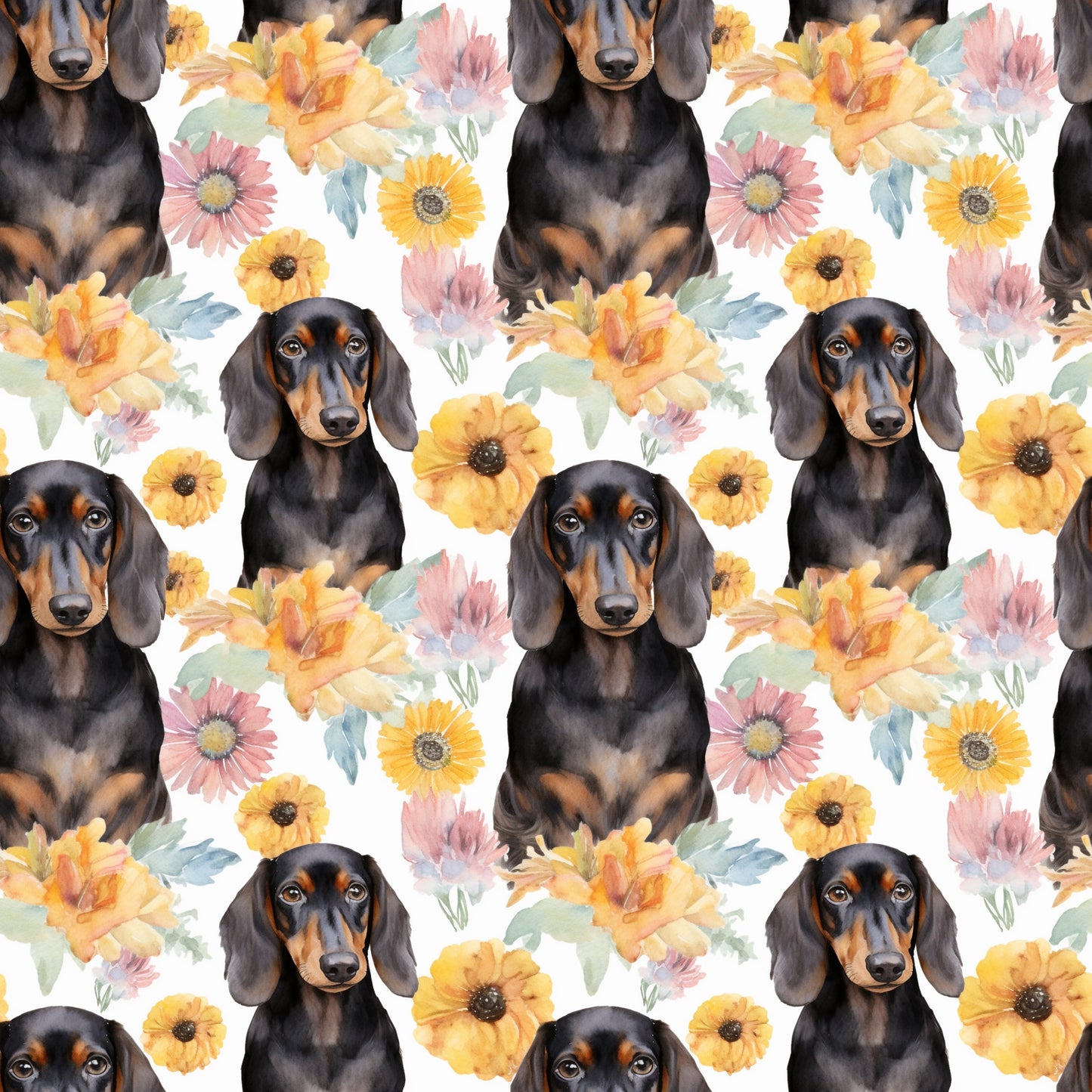 Dachshund with Florals (Large) (Adhesive Vinyl - 12" x 12" Printed Sheet)