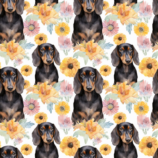 Dachshund Faces with Florals  (Faux Leather - 8" x 13" Printed Sheet)