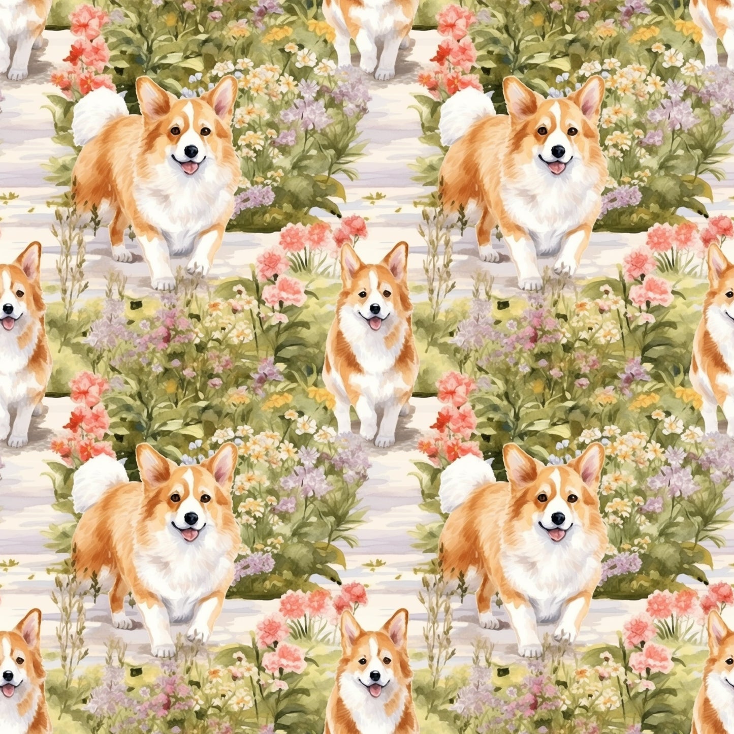Corgis with Florals (Faux Leather - 8" x 13" Printed Sheet)