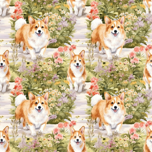 Corgis with Florals (Faux Leather - 8" x 13" Printed Sheet)