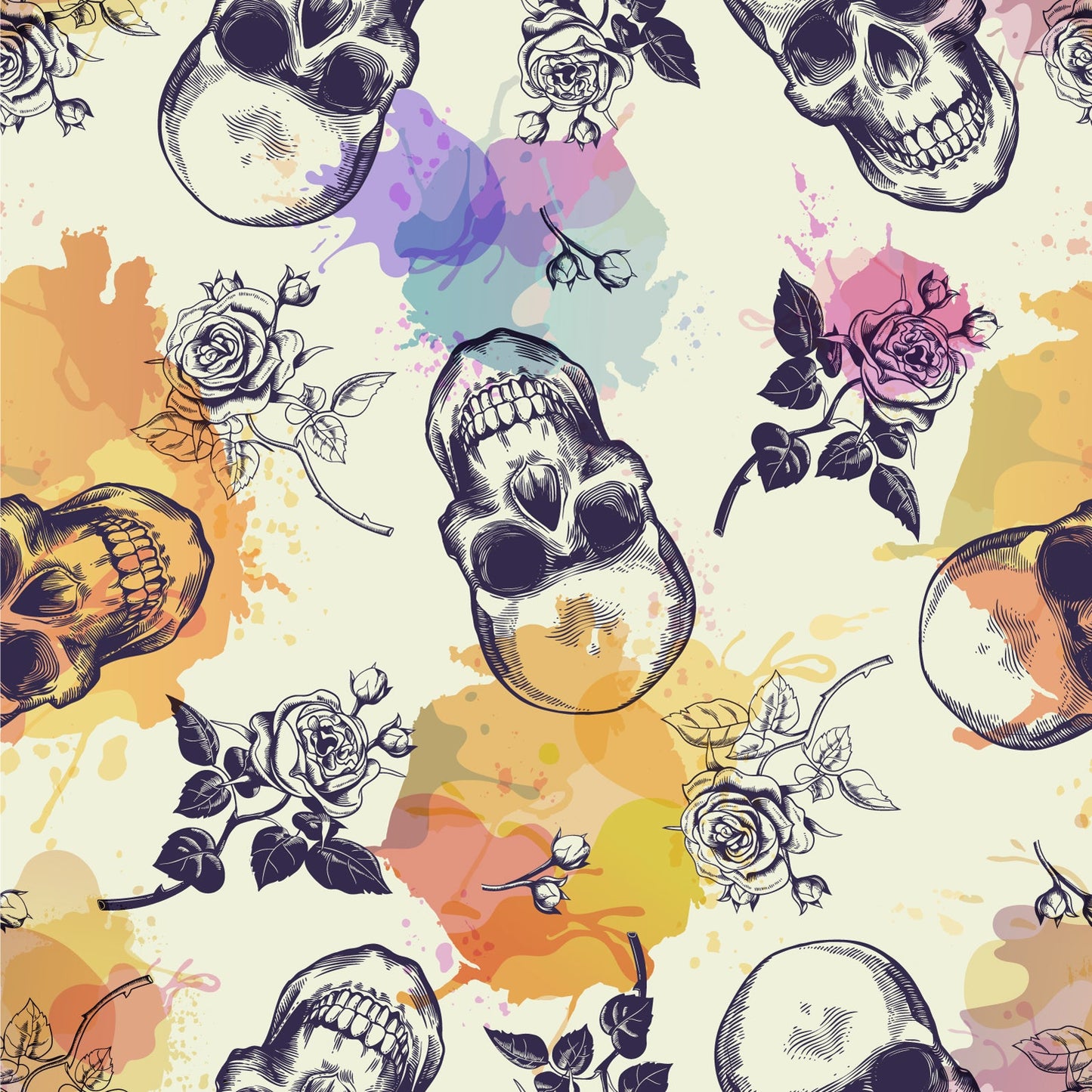 Skulls & Splatters (Tattoo Style) (Faux Leather - 8" x 13" Printed Sheet)