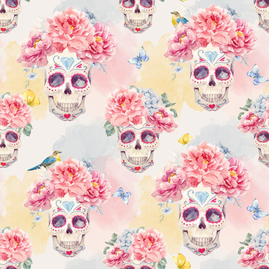 Skulls of Pastel Beauty (Tattoo Style) (Faux Leather - 8" x 13" Printed Sheet)