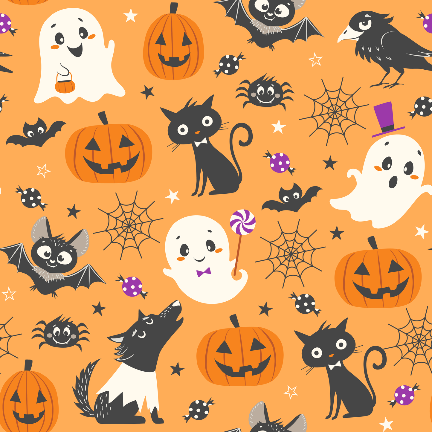 Halloween Ghosts, Cats, Pumpkins, Bats & Werewolves (Adhesive Vinyl - 12" x 12" Printed Sheet)
