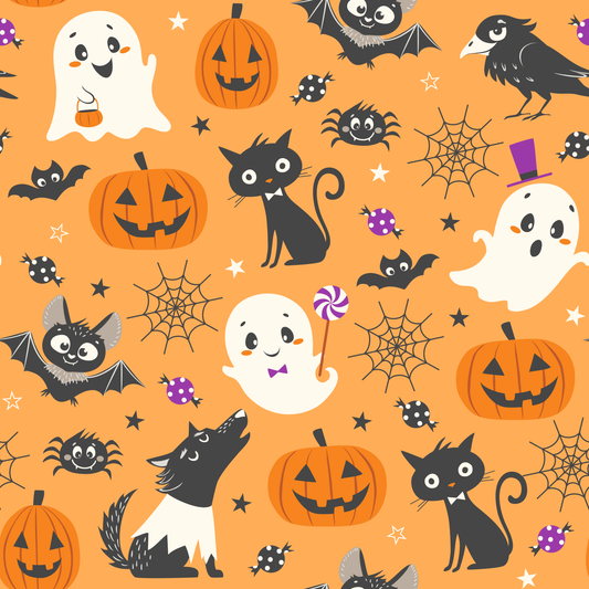 Halloween Ghosts, Cats, Pumpkins, Bats & Werewolves (Faux Leather - 8" x 13" Printed Sheet)