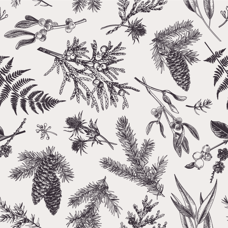 Winter Pinecones & Leaves (Faux Leather - 8" x 13" Printed Sheet)