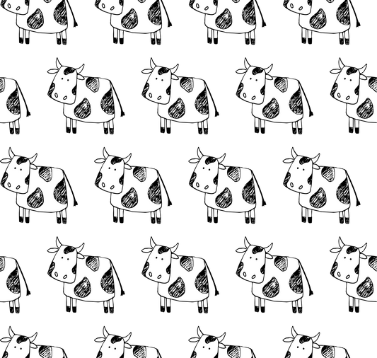 Black & White Cow Drawing (Faux Leather - 8" x 13" Printed Sheet)