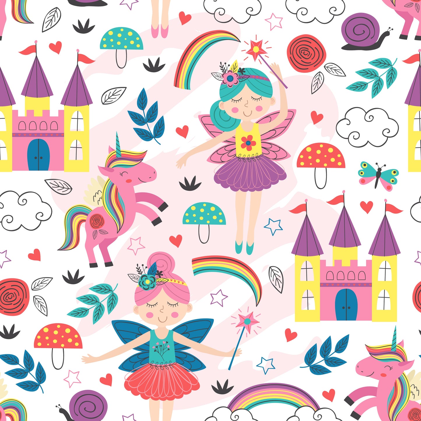 Pretty Pink Fairy Princess, Unicorns & Rainbows (Faux Leather - 8" x 13" Printed Sheet)