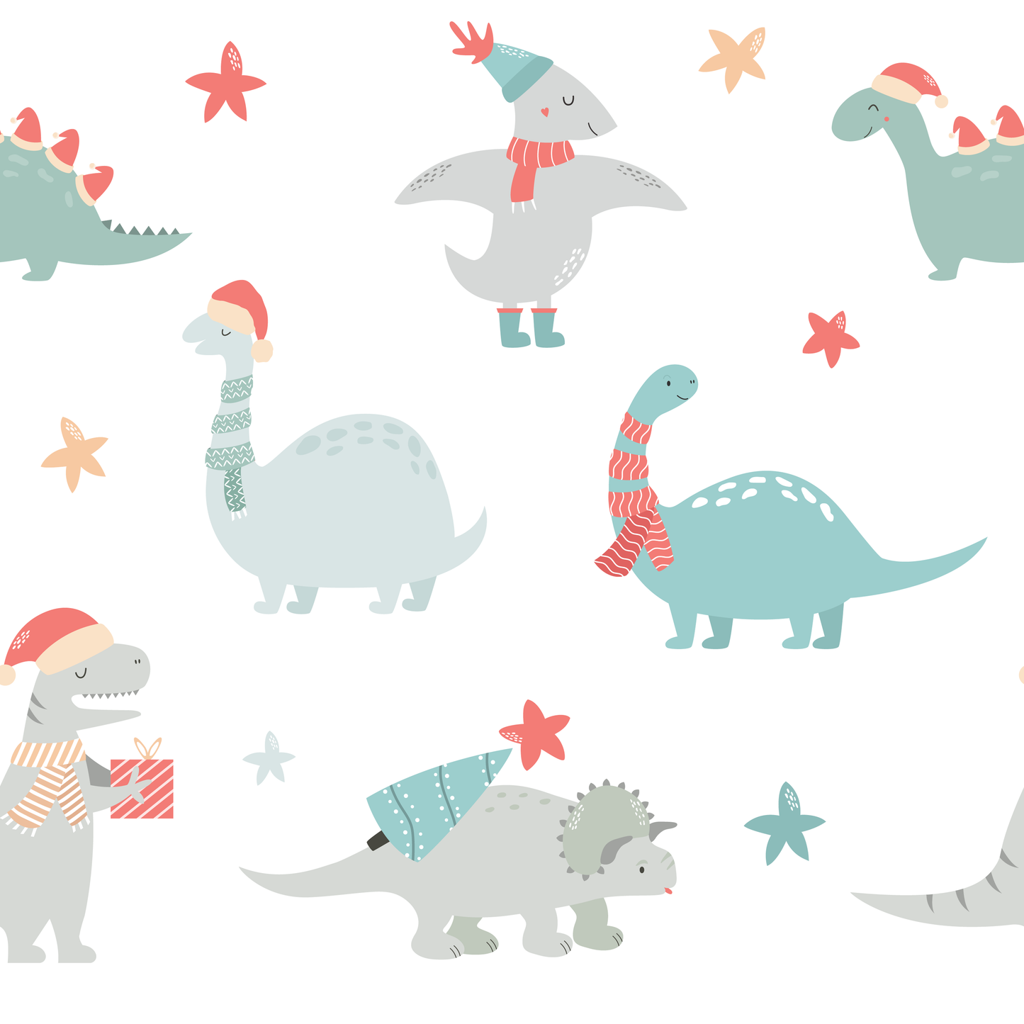 Christmas Dinosaurs (Adhesive Vinyl - 12" x 12" Printed Sheet)
