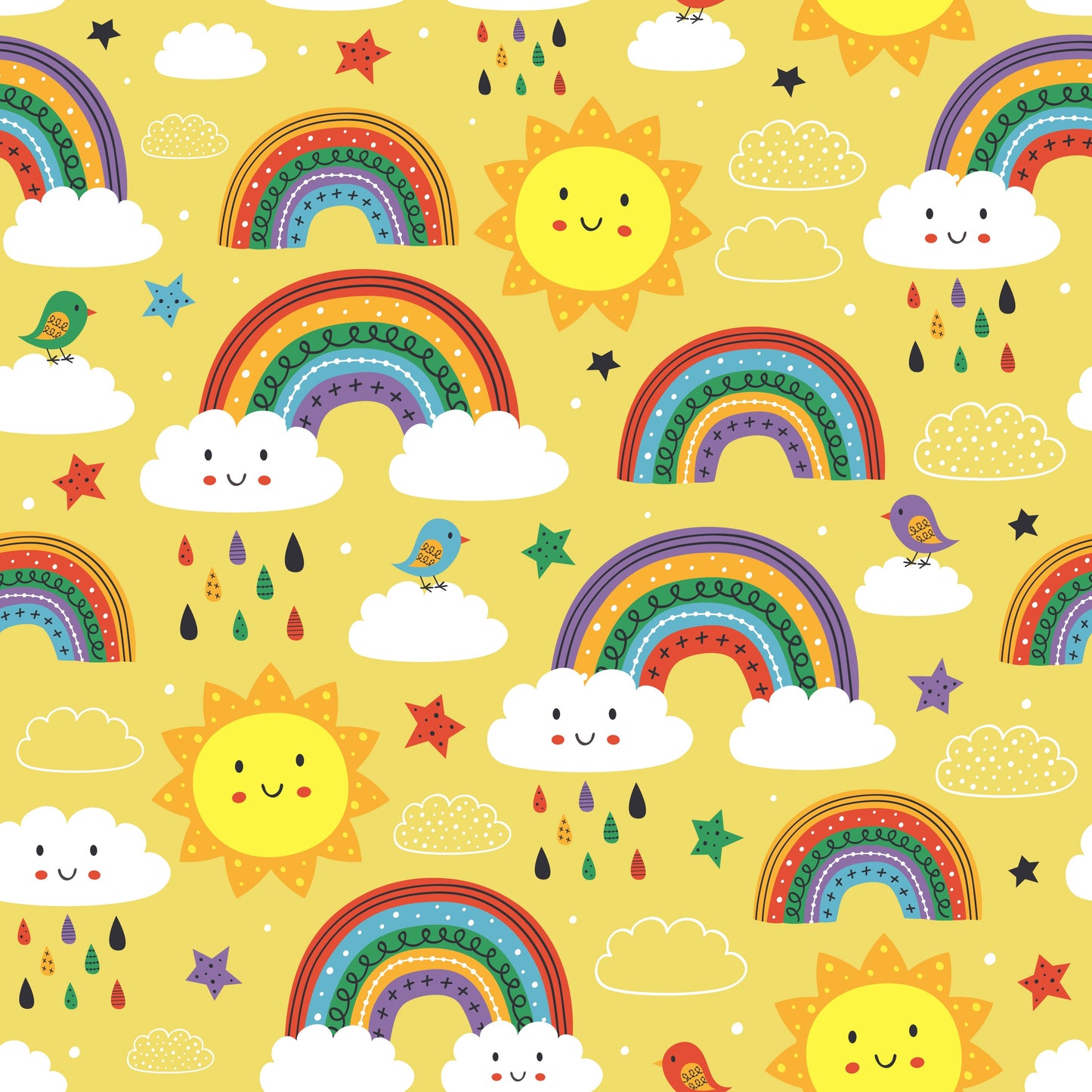 Bright Yellow Rainbows & Sun (Faux Leather - 8" x 13" Printed Sheet)