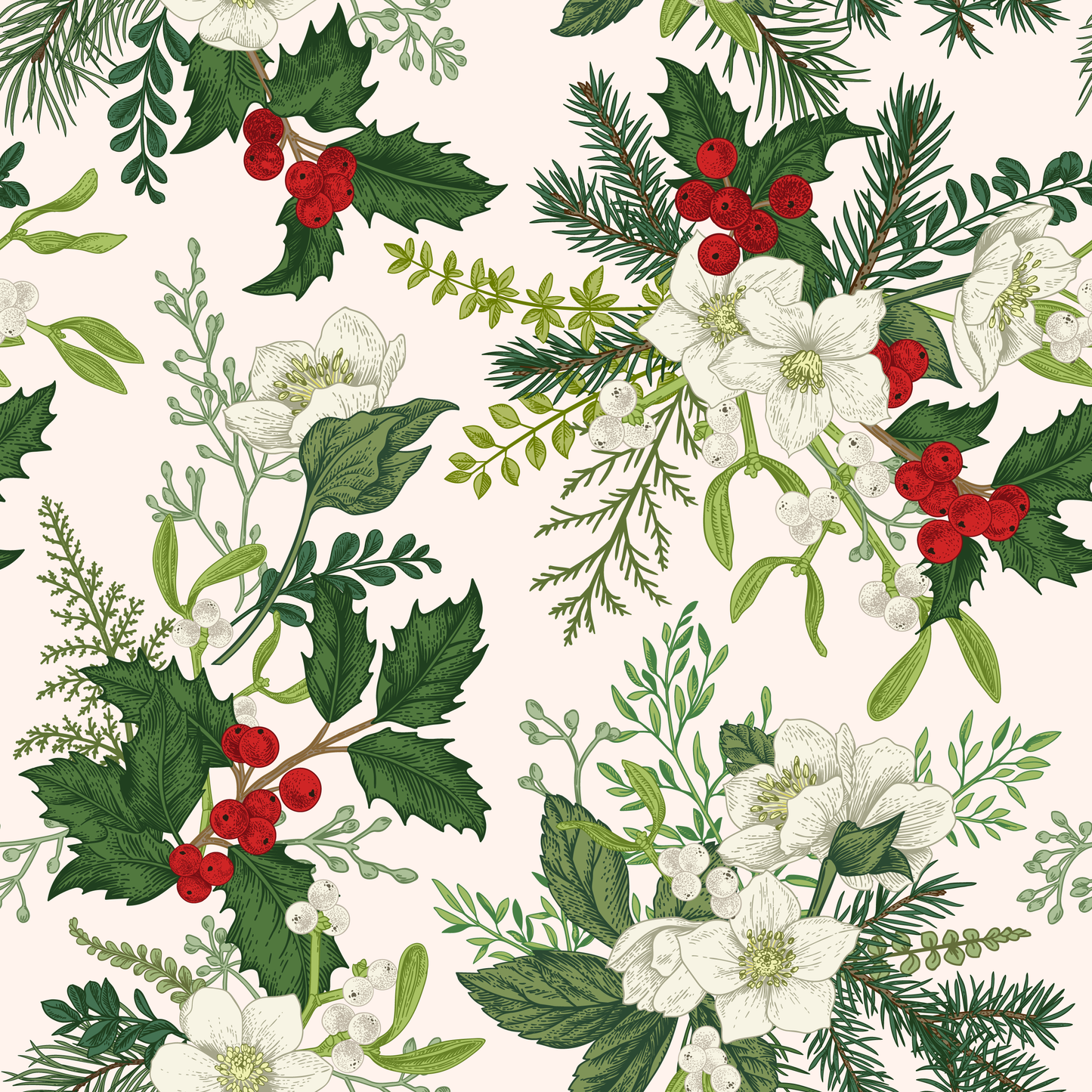 Christmas Holly Flowers (Faux Leather - 8" x 13" Printed Sheet)