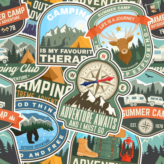 Camping Adventure Badges (Faux Leather - 8" x 13" Printed Sheet)
