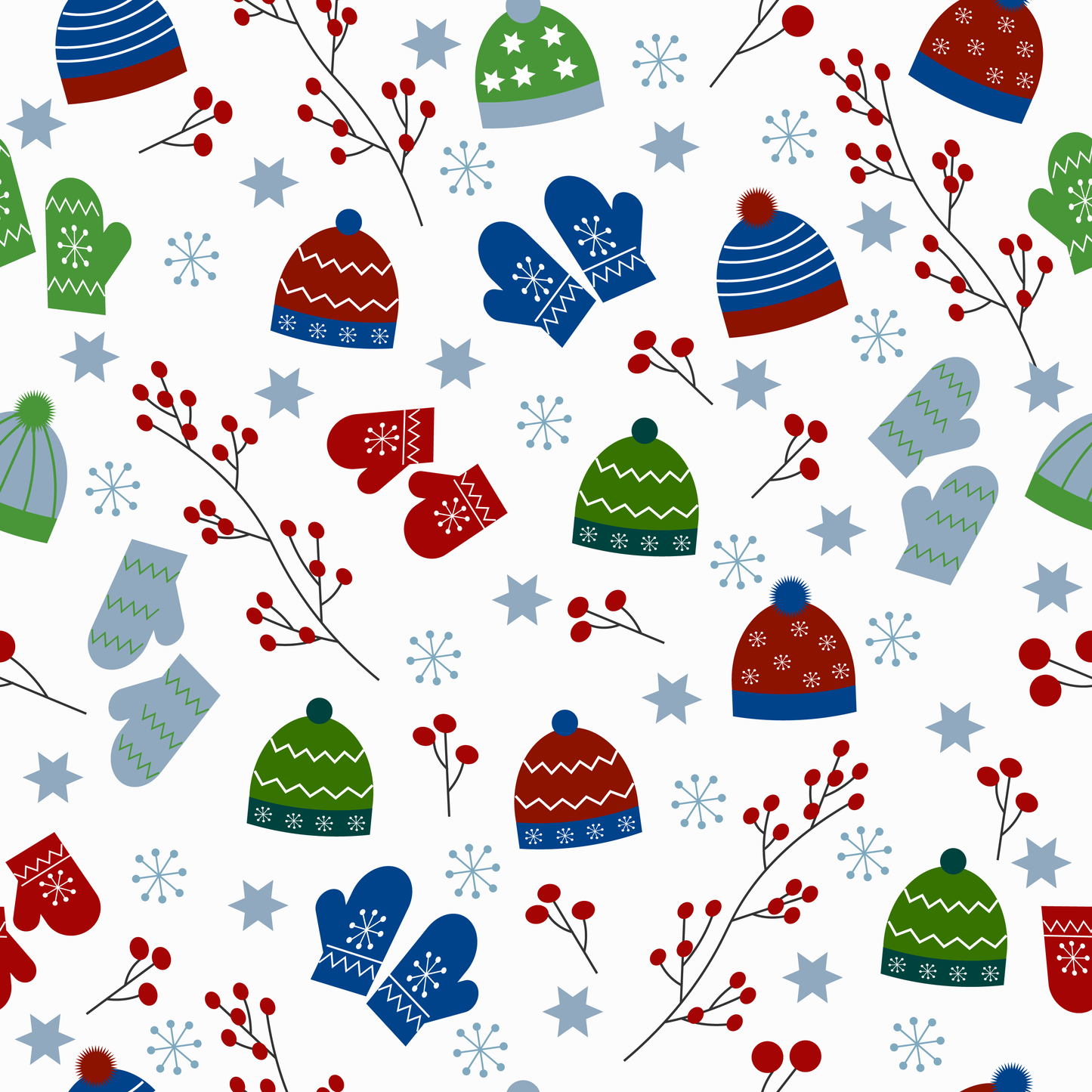 Winter Mittens, Hats & Snowflakes (Faux Leather - 8" x 13" Printed Sheet)