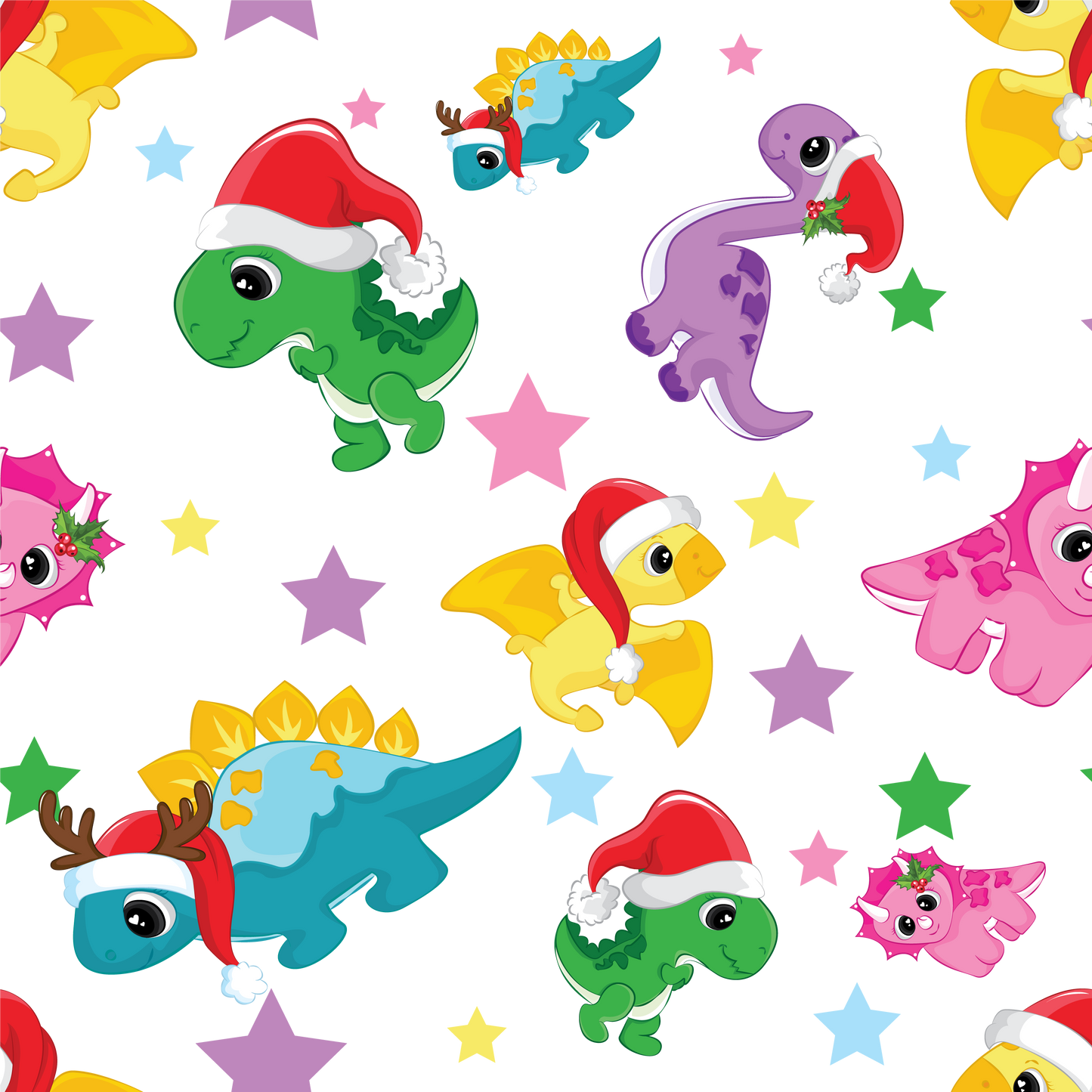 Cute Dinosaurs in Santa Hats (Faux Leather - 8" x 13" Printed Sheet)