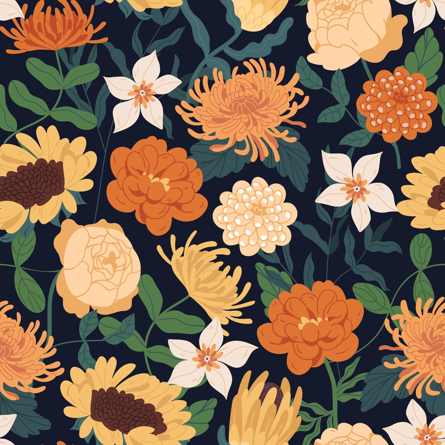 Navy Fall Floral (Faux Leather - 8" x 13" Printed Sheet)