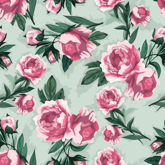 Pretty Pink Floral with Green Background (Faux Leather - 8" x 13" Printed Sheet)