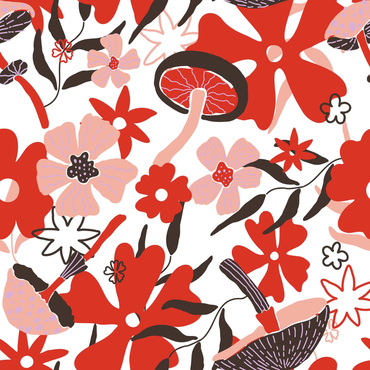 Mushrooms & Flowers (Faux Leather - 8" x 13" Printed Sheet)