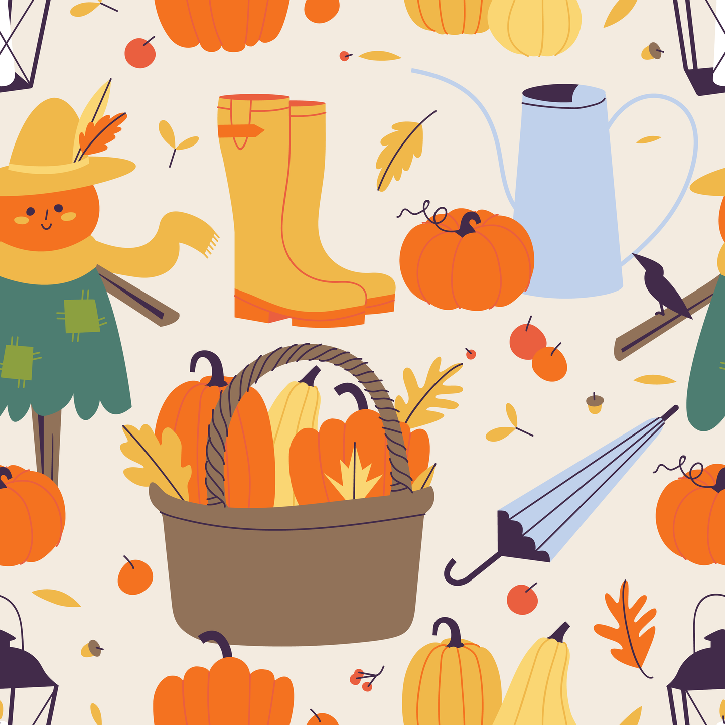 Autumn Scarecrow, Boots & Pumpkins (Faux Leather - 8" x 13" Printed Sheet)