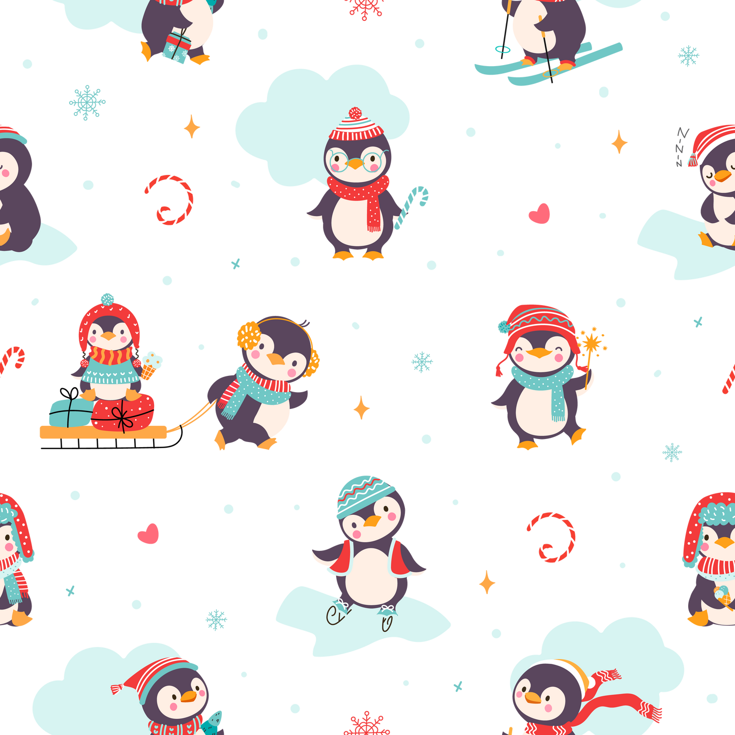 Winter Penguins (Faux Leather - 8" x 13" Printed Sheet)