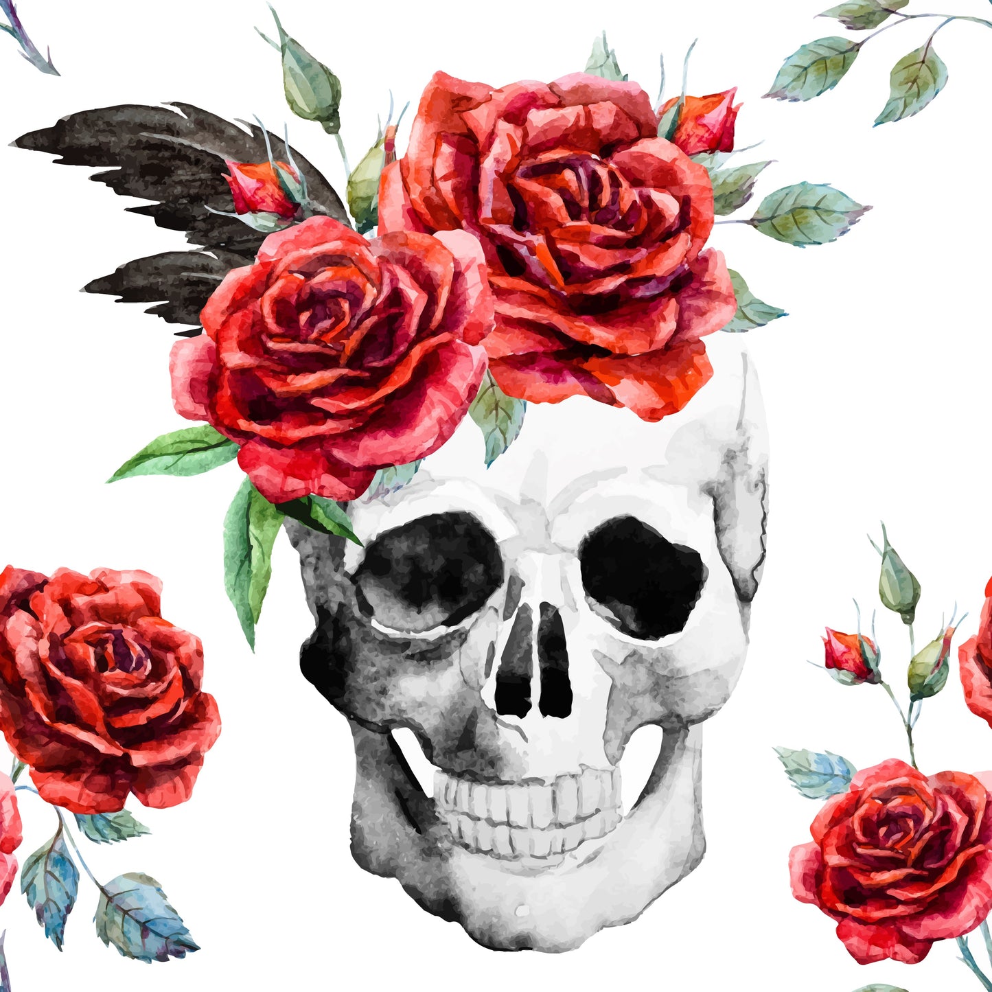 Skulls with Red Rose Hats (Tattoo Style) (Faux Leather - 8" x 13" Printed Sheet)